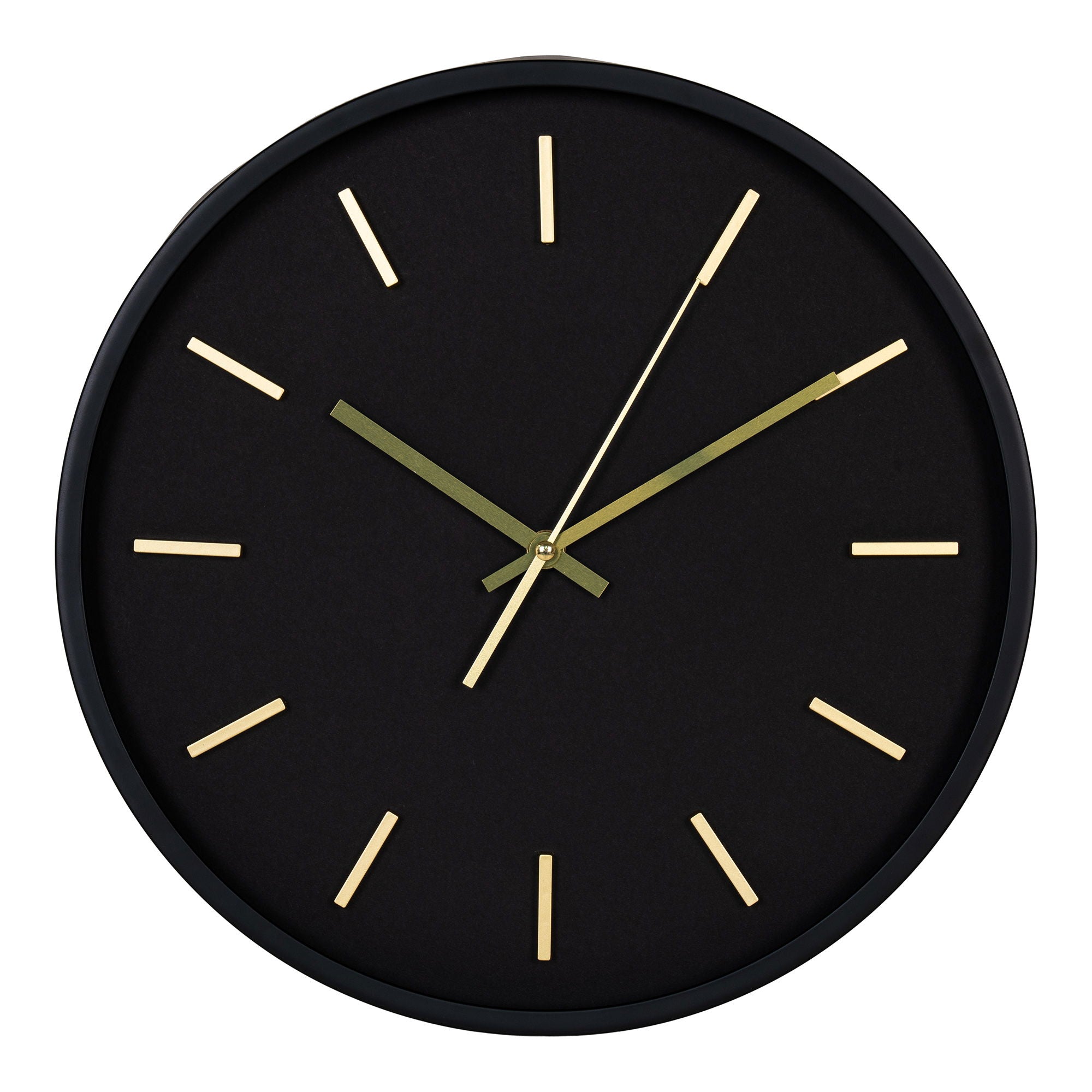 Kensington – Wanduhr, schwarz/gold, Ø35 cm, lautlos, Glas/Kunststoff